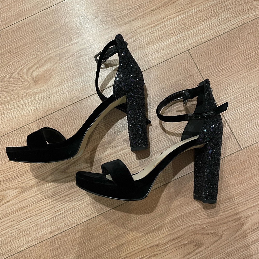 Nine West Black Glitter Block heels